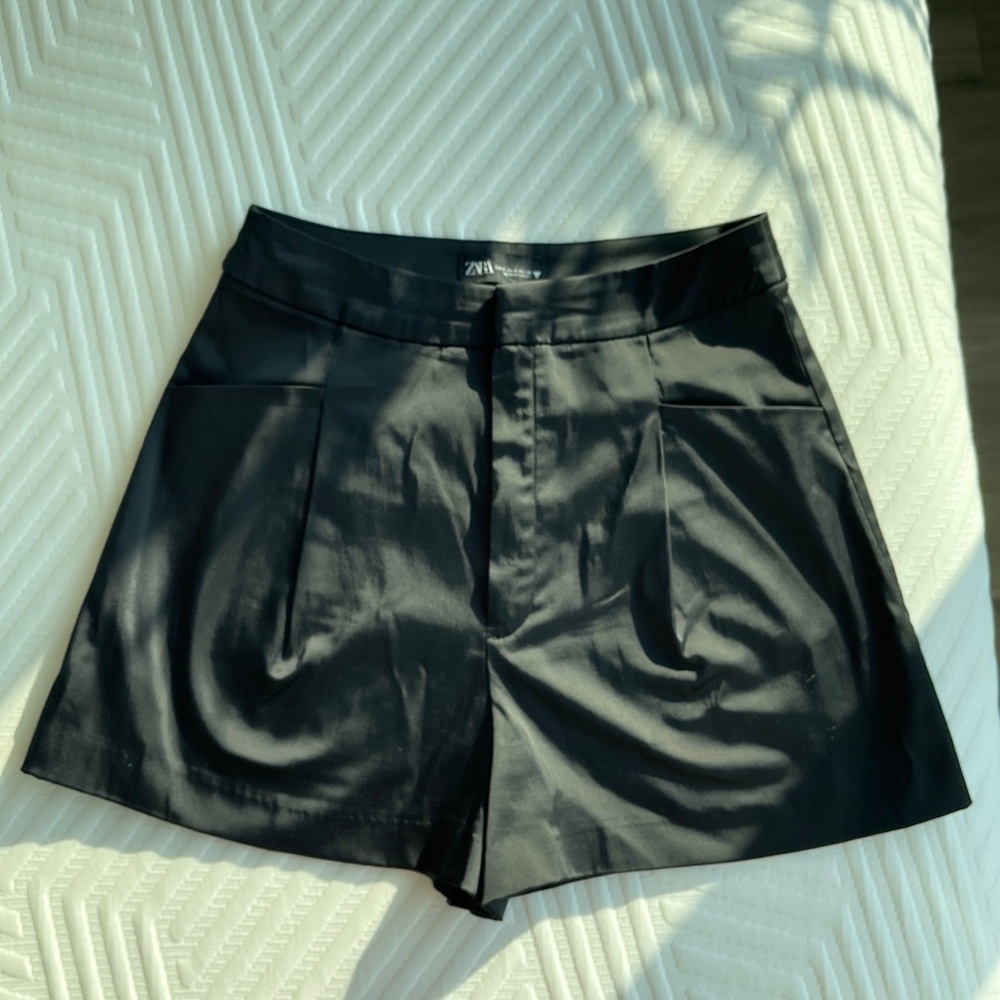 Zara Black High Waist Shorts with Luxe Finish